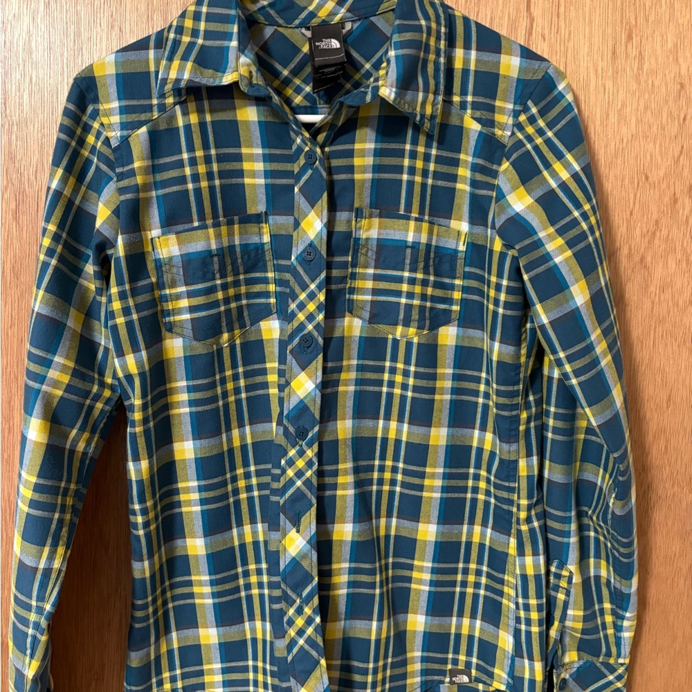 The North Face women’s plaid button down  Shirt - Blue and Yellow
